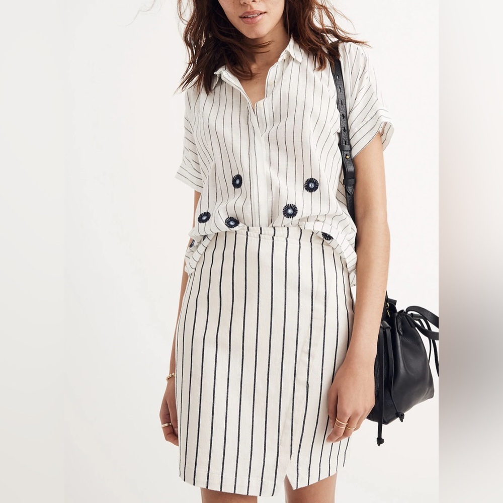 Madewell Navy and Ivory Striped Assymetrical Mini Skirt
